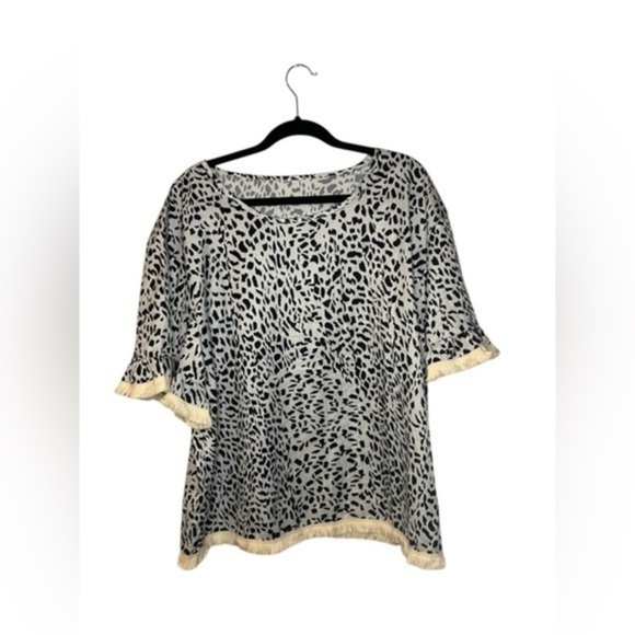Chic Leopard Print Blouse with Fringe - Picture 1 of 4
